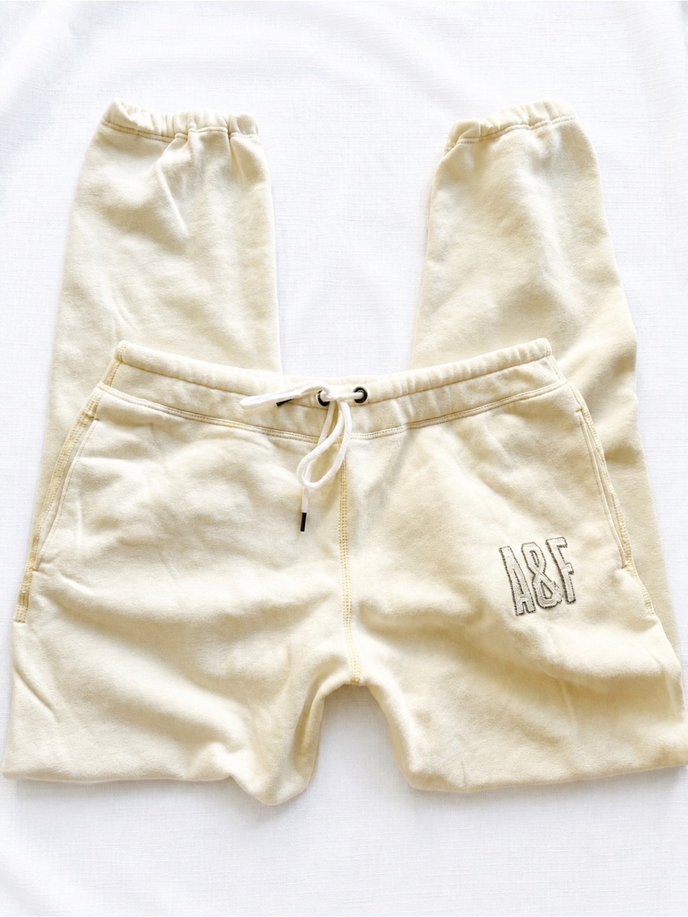 2000s Abercrombie & Fitch Cream Jogger Sweatpants Size M A&F Logo Y2K